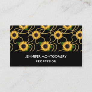 Classy Yellow Sunflower Stijlvol patroon op zwart Visitekaartje