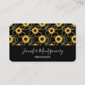 Classy Yellow Sunflower Stijlvol patroon op zwart Visitekaartje (Voorkant)