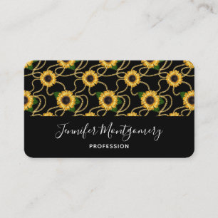 Classy Yellow Sunflower Stijlvol patroon op zwart Visitekaartje