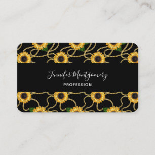 Classy Yellow Sunflower Stijlvol patroon op zwart Visitekaartje