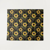Classy Yellow Sunflower Stijlvol patroon op zwart Wandkleed (Voorkant (horizontaal))