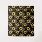 Classy Yellow Sunflower Stijlvol patroon op zwart Wandkleed (Voorkant)