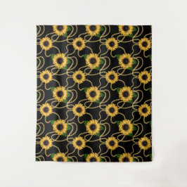 Classy Yellow Sunflower Stijlvol patroon op zwart Wandkleed