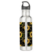Classy Yellow Sunflower Stijlvol patroon op zwart Waterfles (Achterkant)