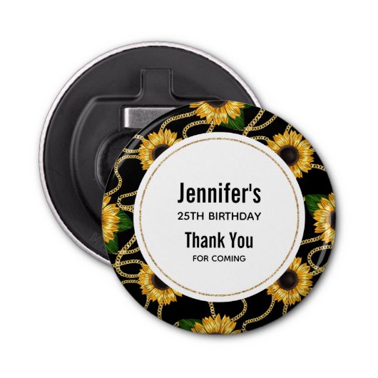 Classy Yellow Sunflower Stylish Pattern Birthday Button Flesopener (Voorkant)