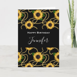 Classy Yellow Sunflower Stylish Pattern Birthday Kaart
