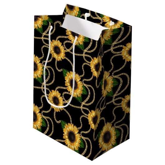 Classy Yellow Sunflower Stylish Pattern Birthday Medium Cadeauzakje (Achterkant Gekanteld)