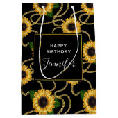 Classy Yellow Sunflower Stylish Pattern Birthday Medium Cadeauzakje (Voorkant)