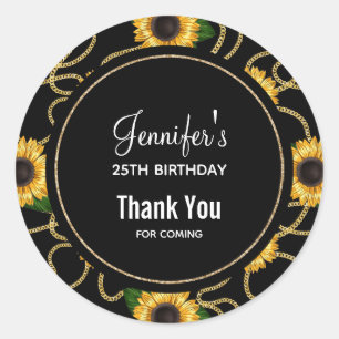 Classy Yellow Sunflower Stylish Pattern Birthday Ronde Sticker