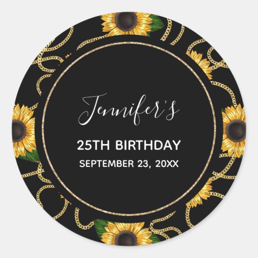 Classy Yellow Sunflower Stylish Pattern Birthday Ronde Sticker (Voorkant)