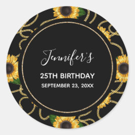 Classy Yellow Sunflower Stylish Pattern Birthday Ronde Sticker