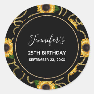 Classy Yellow Sunflower Stylish Pattern Birthday Ronde Sticker