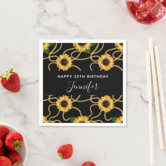 Classy Yellow Sunflower Stylish Pattern Birthday Servet (Insitu)