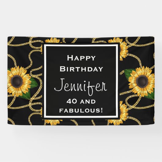 Classy Yellow Sunflower Stylish Pattern Birthday Spandoek (Horizontaal)
