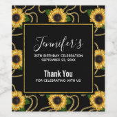 Classy Yellow Sunflower Stylish Pattern Birthday Wijn Etiket (Enkel label)