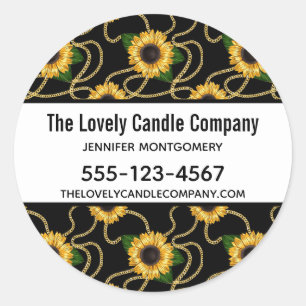 Classy Yellow Sunflower Stylish Pattern Business Ronde Sticker