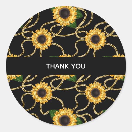 Classy Yellow Sunflower Stylish Pattern Hartelijk Ronde Sticker (Voorkant)