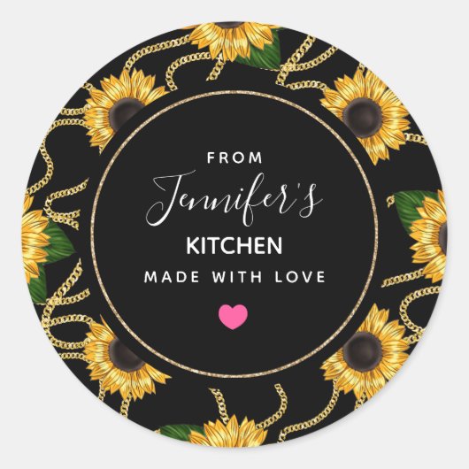 Classy Yellow Sunflower Stylish Pattern Kitchen Ronde Sticker (Voorkant)