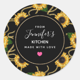 Classy Yellow Sunflower Stylish Pattern Kitchen Ronde Sticker