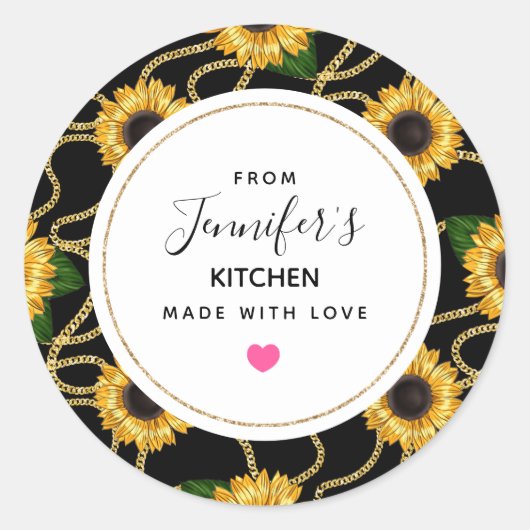 Classy Yellow Sunflower Stylish Pattern Kitchen Ronde Sticker (Voorkant)