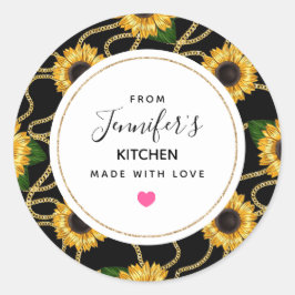Classy Yellow Sunflower Stylish Pattern Kitchen Ronde Sticker