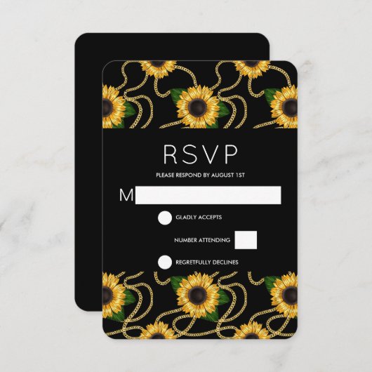 Classy Yellow Sunflower Stylish Pattern Weddenscha RSVP Kaartje (Voorkant / Achterkant)