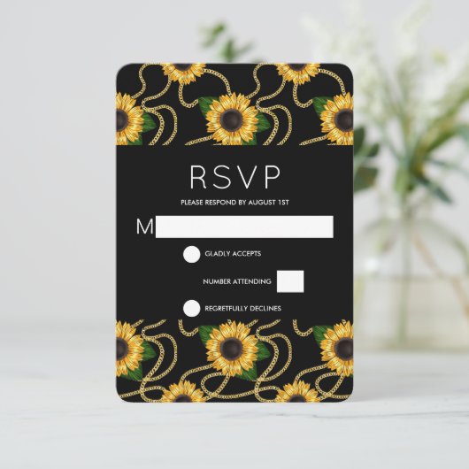 Classy Yellow Sunflower Stylish Pattern Weddenscha RSVP Kaartje (Staand voorkant)