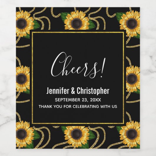Classy Yellow Sunflower Stylish Pattern Weddenscha Wijn Etiket (Enkel label)