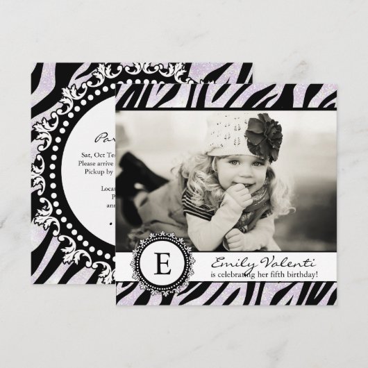 Classy Zebra Birthday Party Invitation Kaart (Voorkant / Achterkant)