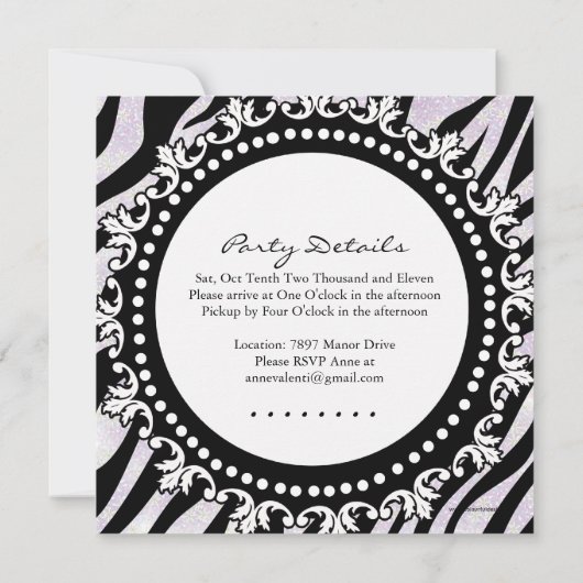 Classy Zebra Birthday Party Invitation Kaart (Achterkant)
