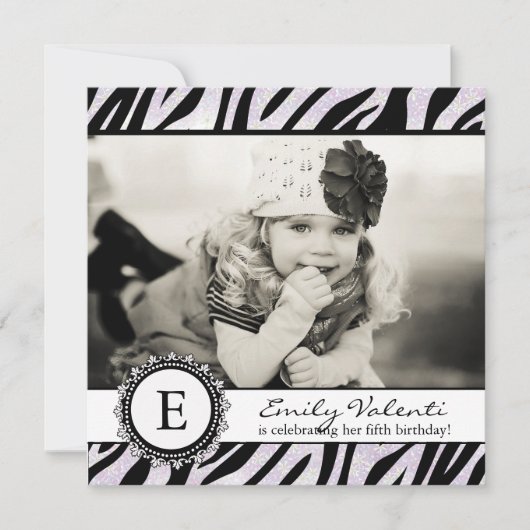 Classy Zebra Birthday Party Invitation Kaart (Voorkant)