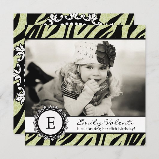 Classy Zebra Birthday Party Invitation Kaart (Voorkant / Achterkant)