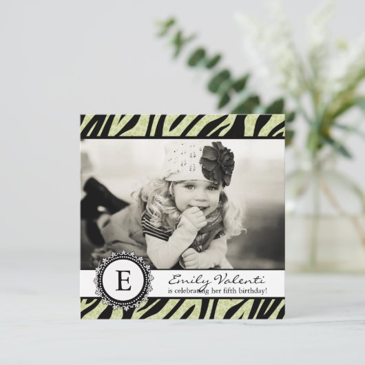 Classy Zebra Birthday Party Invitation Kaart (Staand voorkant)