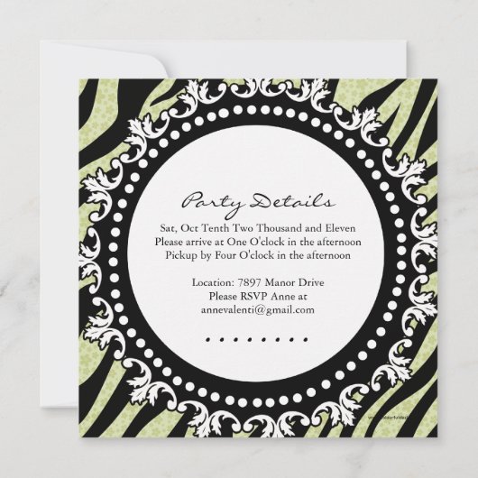 Classy Zebra Birthday Party Invitation Kaart (Achterkant)