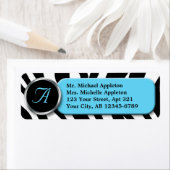 Classy Zebra Print Aqua Monogram Adresetiketten Etiket (Insitu)