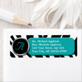 Classy Zebra Print Blauwgroen monogram Adresetiket Etiket (Insitu)