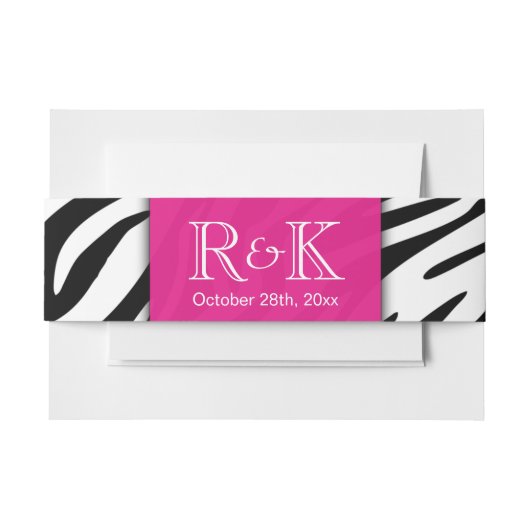 Classy Zebra Print Hot Pink bruiloft Initialen Dat Uitnodigingen Wikkel (Voorkant Voorbeeld)