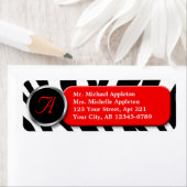 Classy Zebra Print Red Monogram Adresetiketten Etiket (Insitu)