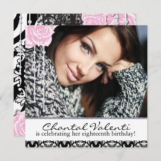 Classy Zebra Print - Teen Birthday Party Invites Kaart (Voorkant / Achterkant)