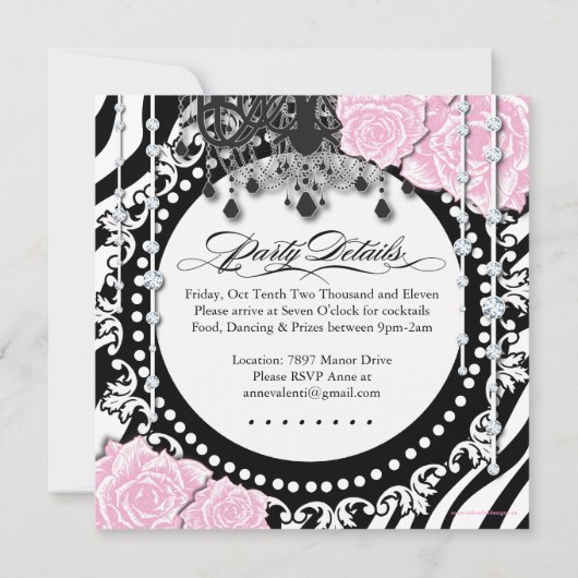 Classy Zebra Print - Teen Birthday Party Invites Kaart (Achterkant)