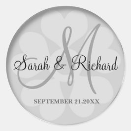 Classy zilveren bruiloft monogram bruid en bruideg ronde sticker