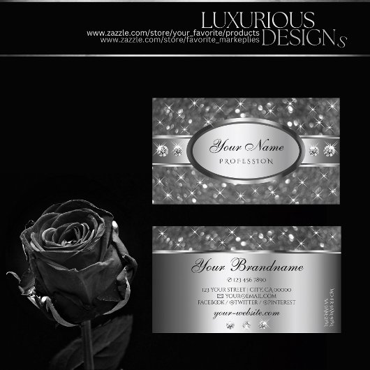 Classy Zilveren Glitter Sparkle Diamonds Decoratie Visitekaartje
