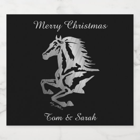 Classy zilveren paard silhouet bier etiket (Enkel label)