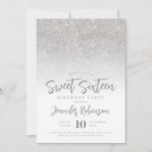 Classy Zilveren Sparkle Glitter Foto Zoet 16 Kaart (Voorkant)