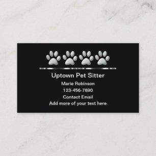 Classy Zilveren Tone Pet Paws Pet Sitter Visitekaartje