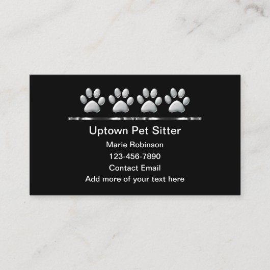 Classy Zilveren Tone Pet Paws Pet Sitter Visitekaartje (Voorkant)