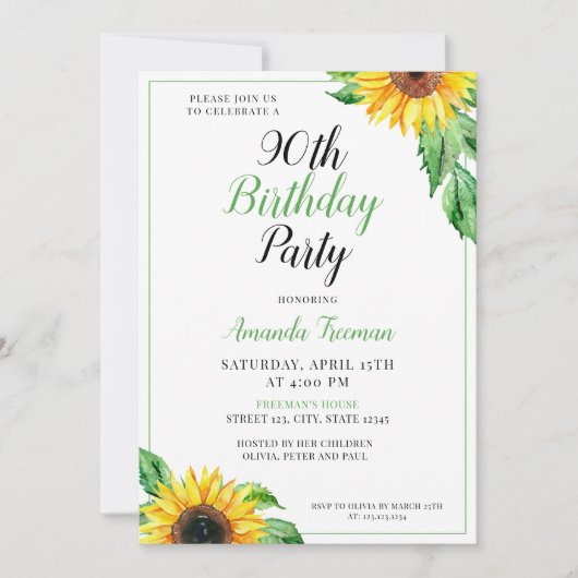 Classy Zonnebloem 90e verjaardag Kaart (Voorkant)