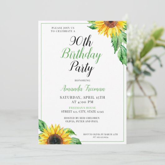 Classy Zonnebloem 90e verjaardag Kaart (Staand voorkant)