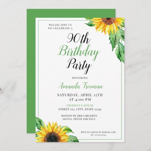 Classy Zonnebloem 90e verjaardag Kaart (Voorkant / Achterkant)