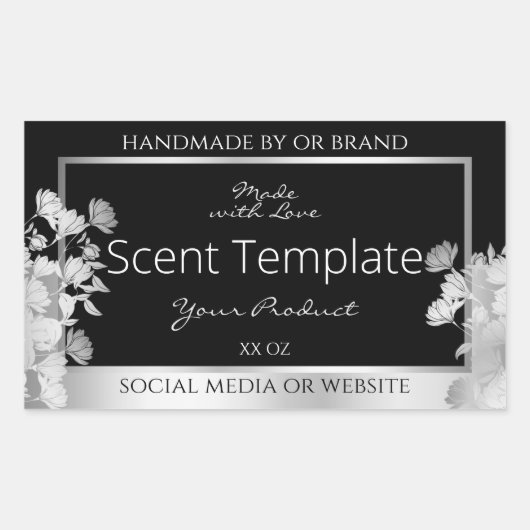 Classy Zwart Bloemen Product Verpakking Label Zilv (Voorkant)